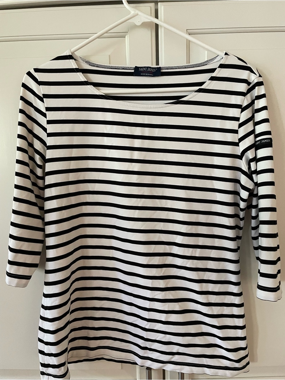 Saint James Black & White Striped Boatneck Long Sleeve Tee